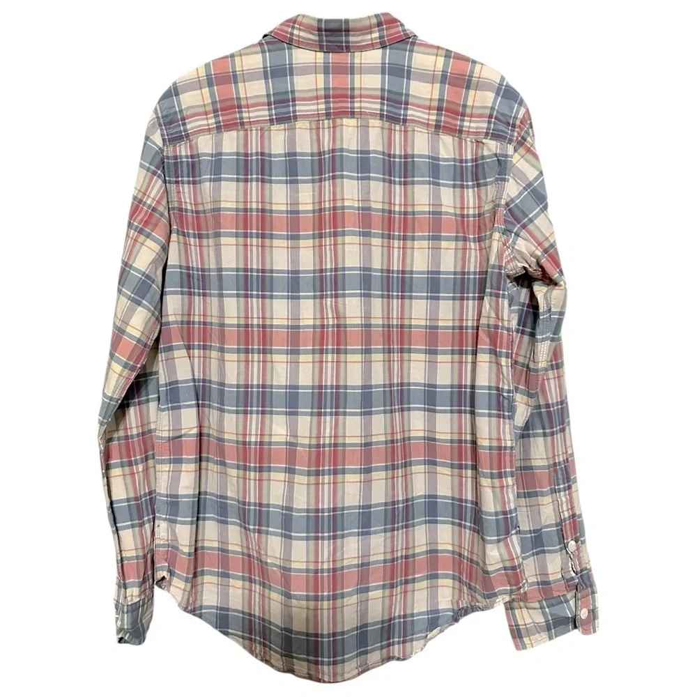 Polo Ralph Lauren Vintage Men’s M Cream Red Blue Green Plaid Button Down Shirt